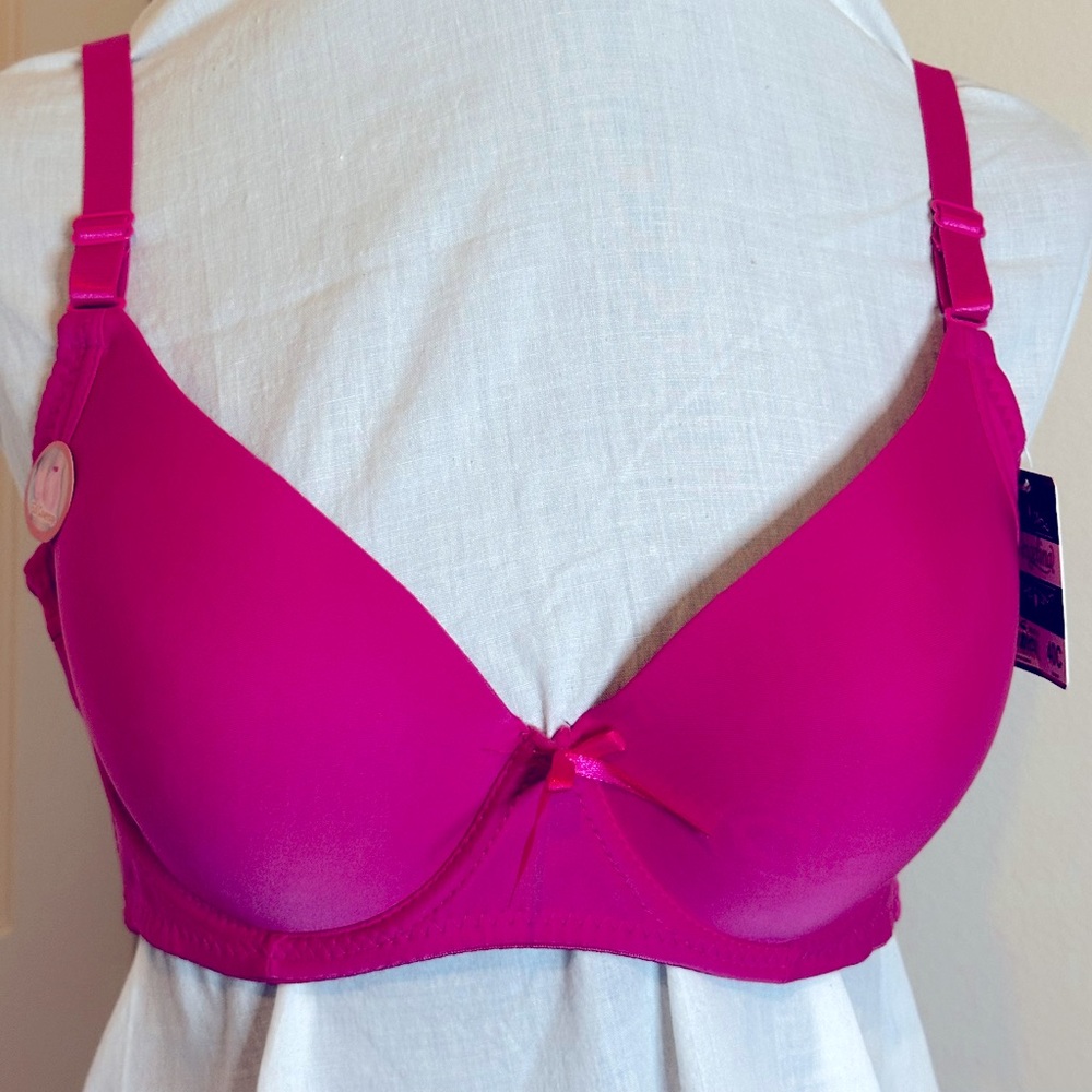 NWT Angelina Hot Pink Full-Coverage Wired T Shirt Bra with Adjustable Straps